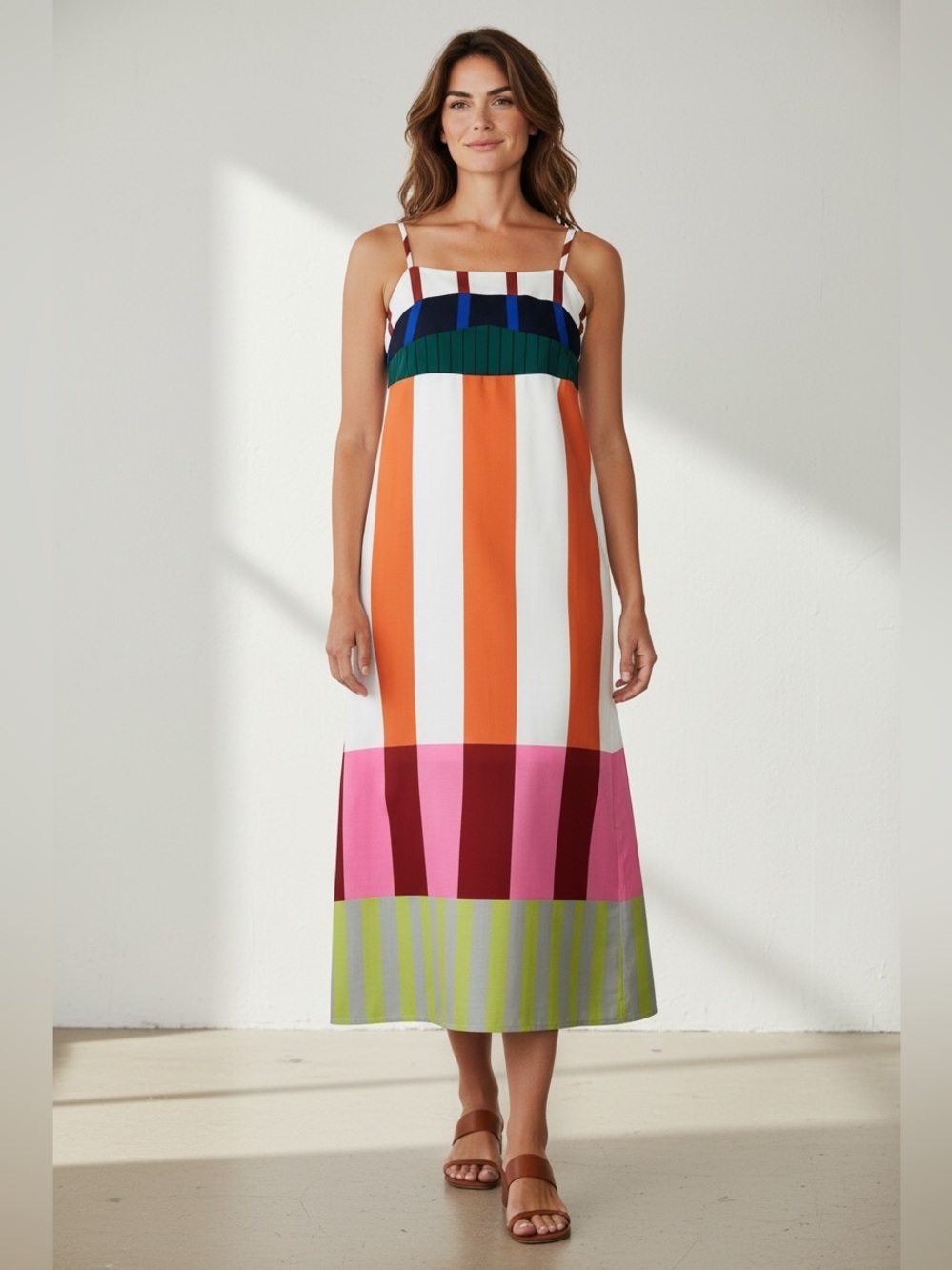 Colorblock Asymmetric Wrap Maxi Dress Linen Texture Spaghetti Strap Small